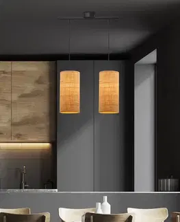 Stropná svetla Závesná lampa Fleri čierna 2x60 e27 tienidlo 12x25 béžový ratan