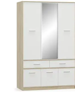 Šatníkové skrine NABBI Tavir W-6D2DRWS šesťdverová šatníková skriňa so zásuvkami dub sonoma / biela