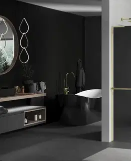 Sprchové dvere MEXEN/S - Kioto+ L Sprchová zástena WALK-IN s poličkou a držiakom uterákov 100 x 200, zrkadlová, zlatá 800-100-123-50-50