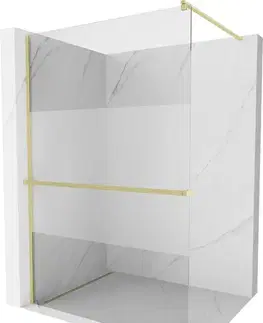 Sprchové dvere MEXEN/S - Kioto+ Sprchová zástena WALK-IN s poličkou a držiakom uterákov 90 x 200, transparent/dekor, zlatá kartáčovaná 800-090-121-55-35