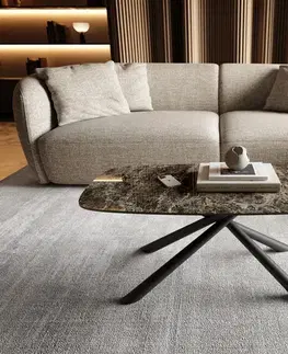 Konferenčné stolíky DELIFE Konferenčný stolík Edge zaoblený 100x50 cm keramika Laminam® Emperador Extra Lucidato tmavohnedá Sarity kov čierna