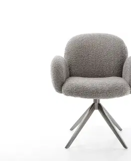 Jedálenské stoličky DELIFE Otočná jedálenská stolička Nube-Flex s opierkami bouclé strieborno sivá krížová podstava široká grafitová 360° otočná hojdacia funkcia vrecková pružina