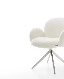 Jedálenské stoličky DELIFE Jedálenská stolička Nube-Flex s opierkami bouclé mäkký béžová krížová podstava široká nerezová oceľ 360° otočný hojdacia funkcia vrecková pružina
