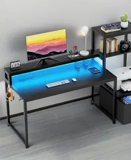 Písacie stoly FOREST herný PC stôl s LED osvetlením, čierny