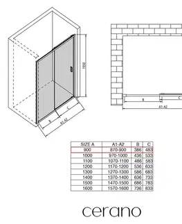 Sprchovacie kúty CERANO - Sprchové posuvné dvere Varone LINE Ľ/P - 6 mm - chróm, mliečne sklo - 90x195 CER-662032