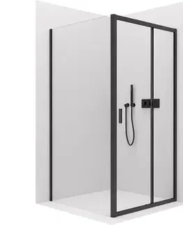 Sprchovacie kúty CERANO - Sprchovací kút Varone LINE Ľ/P - 6 mm - čierna matná, transparentné sklo - 120x90x195 - posuvný CER-DY50514091