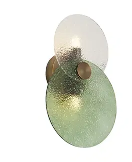 Nástenné osvetlenie Nástenné svietidlo Art Deco tmavý bronz so zeleným a čírym sklom 2-svetelná - Text