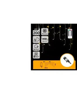 LED osvetlenie  B.V.  - LED vonkajší vianočný reťazec 200xLED/6W/230V/8 funkcií 3x1m IP44 teplá biela + diaľkové ovládanie B10303S7J