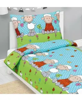 Obliečky Bellatex Detské krepové obliečky Ovečka modrá, 140 x 200, 70 x 90 cm, 140 x 200 cm, 70 x 90 cm