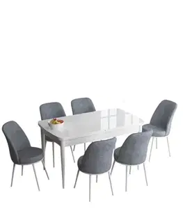 Jedálenské sety Extendable Dining Table & Chairs Set (7 Pieces) Han - White, Grey