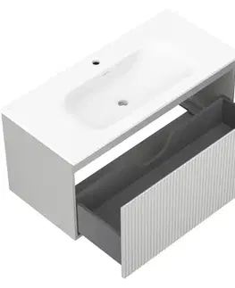 Kúpeľňový nábytok MEXEN/S - Rivel kúpeľňová skrinka 100 cm s umývadlom Vela, 1 šuplík, reliéf, sivá mat/biela mat 91A20-10047-1-BF62-W23M01