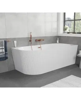 Vane MEXEN/S - Silo voľne stojaca rohová vaňa pravá reliéf 170 x 80, biela, sifón a prepad meď kartáčovaná 52891708000P-65