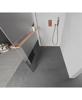 Sprchové dvere MEXEN/S - Kioto+ Sprchová zástena s poličkou WALK-IN 80 x 200, transparent/dekor, meď kartáčovaná 800-080-121-65-35