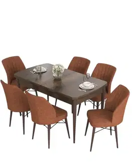 Jedálenské sety Extendable Dining Table & Chairs Set (7 Pieces) Eva - Baroque, Tile Red
