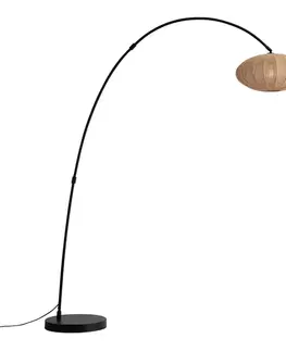Oblúkové lampy Japandi oblúková stojaca lampa čierna s hnedým tienidlom - Bida
