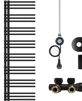 Doplnky do kúpeľne CERANO - Koupelnový radiátorový set Burke - kombinované vytápění, wifi tyč - asymetrické připojení 50 mm - 600W - černá matná - 1600x500 mm CER-517041