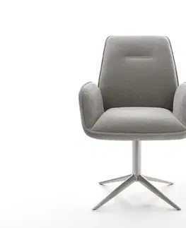 Jedálenské stoličky DELIFE Jedálenská stolička Zoa-Flex štruktúrovaná látka mäkký sivá krížová podstava nerezová oceľ 360° otočný hojdacia funkcia vrecková pružina