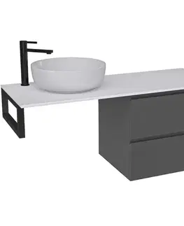 Kúpeľňový nábytok CERANO - Koupelnová skříňka Carole - antracitová + deska z lit. mramoru Elanys - 12 mm + konzole černá - 120x49,2x46  CER-467293