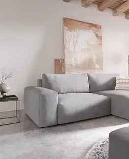 Rohové sedacie súpravy DELIFE Rohová pohovka Lanzo XL 270x180 cm mikrovlákno sivá variabilné ležadlo s taburetom