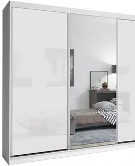 Spálňové šatníkové skrine Skriňa Lux 250 Biely/ 1 x Zrkadlo / 2 x Biely Lesk