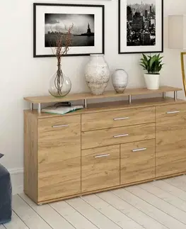 Komody KONDELA Hanola štvordverová komoda so zásuvkami dub artisan