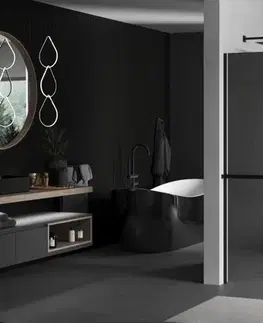 Sprchové dvere MEXEN/S - KIOTO Sprchová zástena WALK-IN s poličkou a držiakom uterákov 80 x 200, zrkadlové 8 mm, čierna 800-080-121-70-50