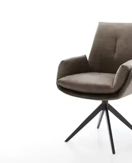 Jedálenské stoličky DELIFE Jedálenská stolička Clea-Flex mikrovlákno taupe vintage krížová podstava široká čierna 360° otočná hojdacia funkcia