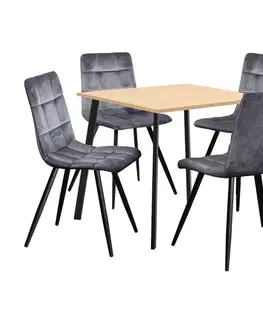 Jedálenské sety Jedálenský stôl 80x80 BERGEN dub + 4 stoličky BERGEN sivý zamat