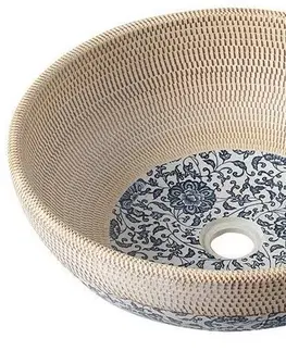 Umývadlá SAPHO - PRIORI keramické umývadlo na dosku, priemer 41cm, hnedá s modrým vzorom PI011