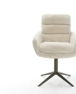 Jedálenské stoličky DELIFE Jedálenská stolička Abelia-Flex s opierkami plyšový manšester krémovo biela krížová podstava titánová farba 360° otočný hojdacia funkcia