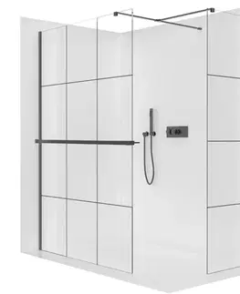 Držadlá k vani CERANO - Sprchová zástěna Walk-in Onyx T L/P - 8 mm - hranatá vzpěra + polička/držák na ručníky - černá matná, industriální sklo - 160x110x200  CER-8050BD4133
