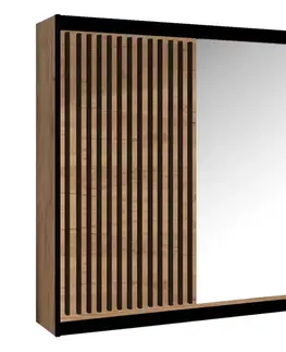 Šatníkové skrine KONDELA Ladder 203 šatníková skriňa s posuvnými dverami dub craft / čierna