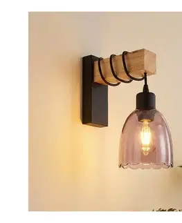 Svietidlá BRILAGI - Nástenné svietidlo WOOD GLASS 1xE27/60W/230V borovica/čierna/dymová béžová EG44078+NSTK7393