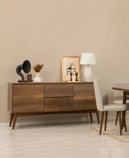 Jedálenské sety Set s rozkladacím stolom, stoličkami a konzolou (6 kusov) Vina Bench 04 1005 - Walnut, Cream