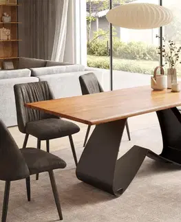Jedálenské stoly DELIFE Jedálenský stôl Edge 200x100 akácia prírodná podstava v tvare W kov čierna Live-Edge