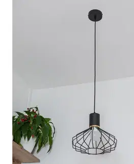Svietidlá  Závesné svietidlo na lanku SOLANO 1xE27/15W/230V čierna/zlatá W-KM 1335/1 BK+GO+MAT