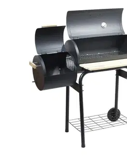 Grilovanie  Gril na drevené uhlie s údiarňou čierna/drevo 13048
