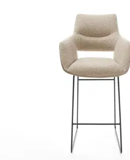Barové stoličky DELIFE Barová stolička Yago-Flex zmiešané materiály mikrovlákno tmavobéžová / bouclé tmavobéžová tenká kovová podstava vrecková pružina
