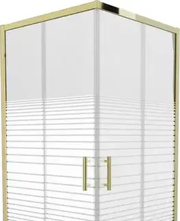 Vane MEXEN/S - Rio sprchovací kút štvorec 90 x 90, pruhy, zlato + vanička Rio vrátane výpuste 860-090-090-50-20-4510