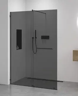 Sprchové dvere CERANO - Sprchová zástena Walk-in Medin Ľ/P - 8 mm - čierna matná, grafitové sklo - 160x195 - dvojdielna posuvná CER-478054