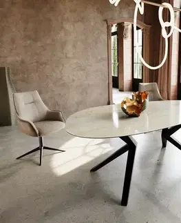 Jedálenské stoly DELIFE Jedálenský stôl Edge oválny 220x120 keramika Iris FMG Onice Oro Zenthara hranatý kov čierna