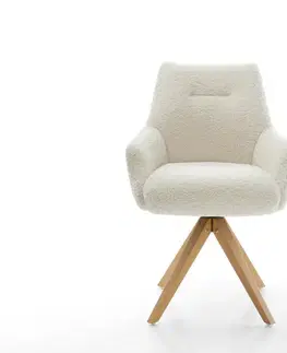 Jedálenské stoličky DELIFE Jedálenská stolička Alja-Flex s opierkami barančekový poťah béžová drevená podstava hranatá prírodná 180° otočná vrecková pružina