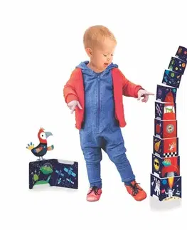 Leporelá, krabičky, puzzle knihy Raketa - knižka a stavené kocky