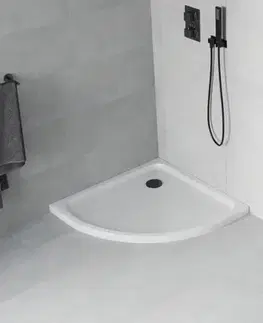 Vane MEXEN/S - Flat sprchová vanička štvrťkruhová slim 100 x 100, biela + čierny sifón 41101010B