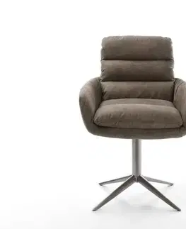 Jedálenské stoličky DELIFE Jedálenská stolička Abelia-Flex s opierkami mikrovlákno taupe vintage podstava grafit 360° otočná hojdacia funkcia