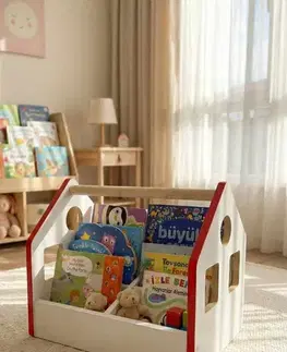 Regály BUDDY detský regál na knižky, červená/biela