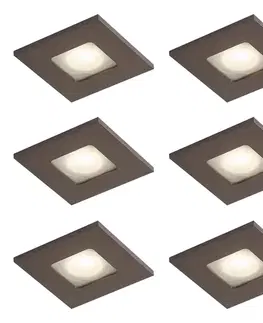 Zapustené svietidlá Sada 6 moderných zapustených bodových svetiel tmavý bronz štvorcové IP44 - Qure