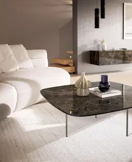Konferenčné stolíky DELIFE Konferenčný stolík Edge zaoblený tvar 90x90 cm keramika Laminam® Emperador Extra Lucidato tmavohnedá Trive nerezová oceľ kefovaná