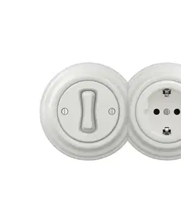 Predlžovacie káble Reblig - Retro jednopólový vypínač č. 1 a zásuvka SCHUKO 230 V s keramickým rámom, biela 2xRG0008+RG0001+RG0106