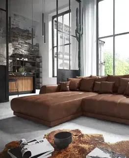 Rohové sedacie súpravy DELIFE Rohová pohovka Violetta 300 x 220 cm imitácia kože hnedá variabilné ležadlo